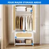Armoire Wardrobe Closet with 2 Doors, Drawers and Hanging Rods, Wardrobes for Hanging Clothes with Shelves & Steel Stand 4