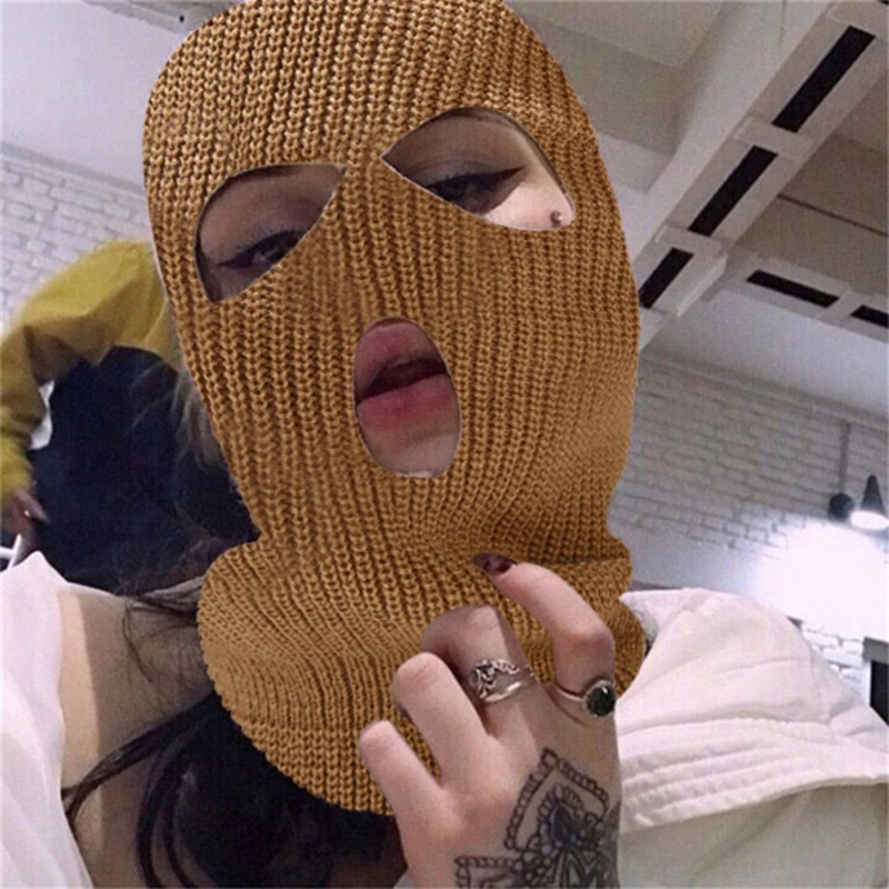 New Fashion 3-Hole Knitted Full Face Cover Ski Mask, Winter Balaclava Warm Knit Full Face Mask For Outdoor Sports