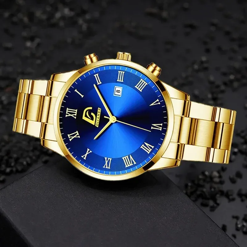 Luxury Men's Military Quartz Watch Men's Stainless Steel Gold Black Calendar Date Watch Male Clock Relogio