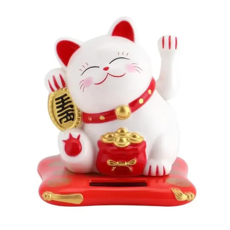 Solar Powered Maneki Neko Lucky Cat Benvenuto Cinese Lucky Cat Waving Hand Beckoning Fortune Cat Figurine Per La Decorazione Domestica