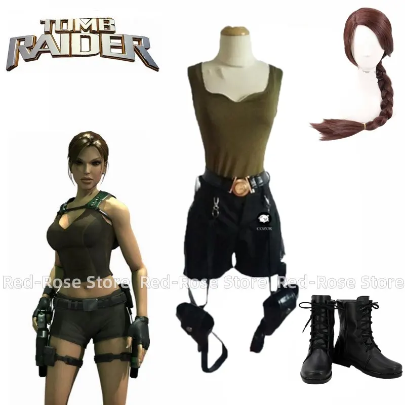 Costume Cosplay Tomb Raider Lishia Piggy Con Borsa Halloween Costume Cosplay Parrucca Scarpe Personalizzate Di Qualsiasi Dimensione