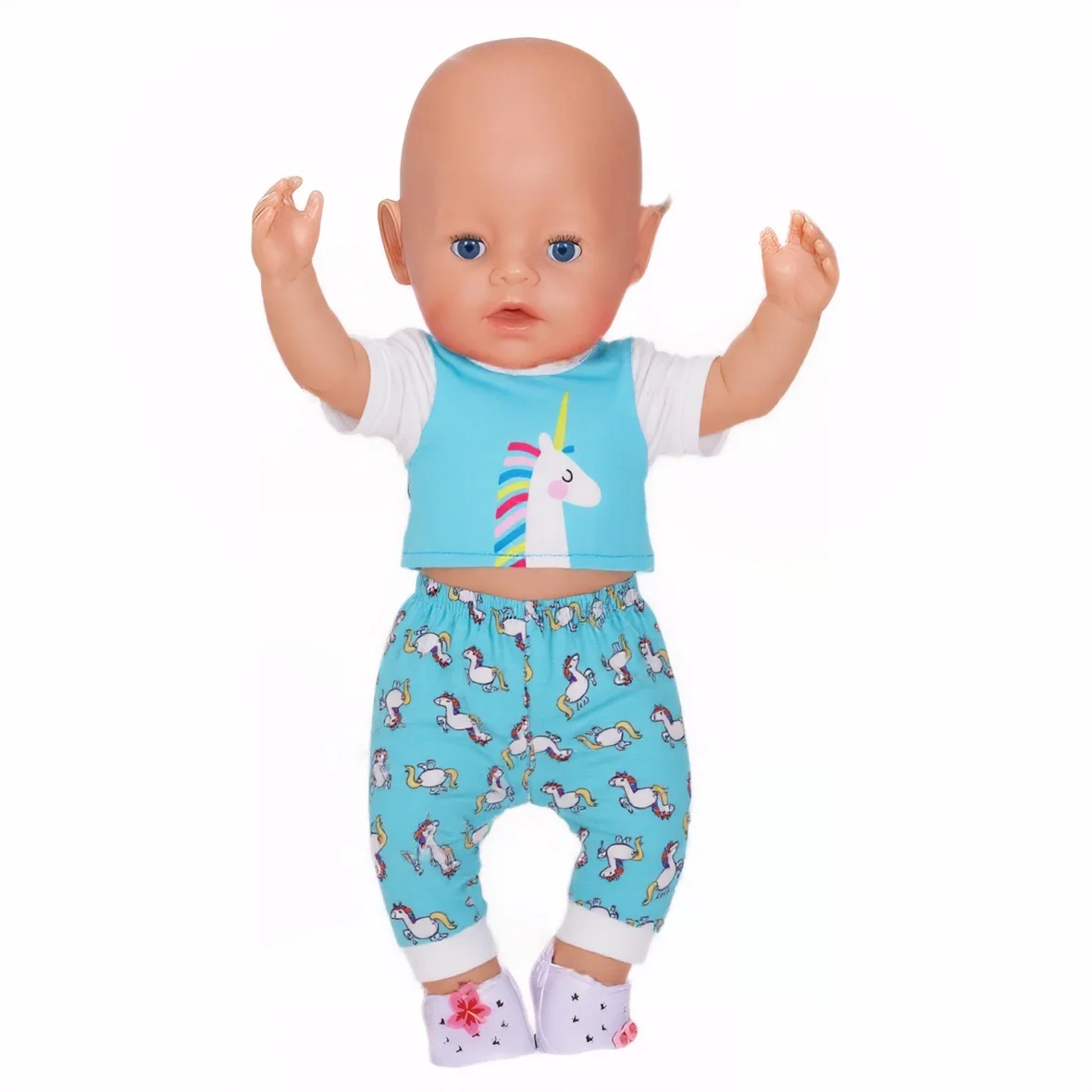 Cute Doll Pattern Pajamas for18inch doll&43 cm Reborn doll Flannel Homewear Set with Cartoon Design, Cozy Sleepwear Loungewear