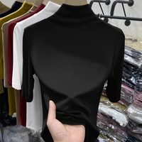 Slim Fit f High Collar ort Sve Women's T-irt Inner Wear Base irt Top Trendy Commute Spring Summer Faion plus Size
