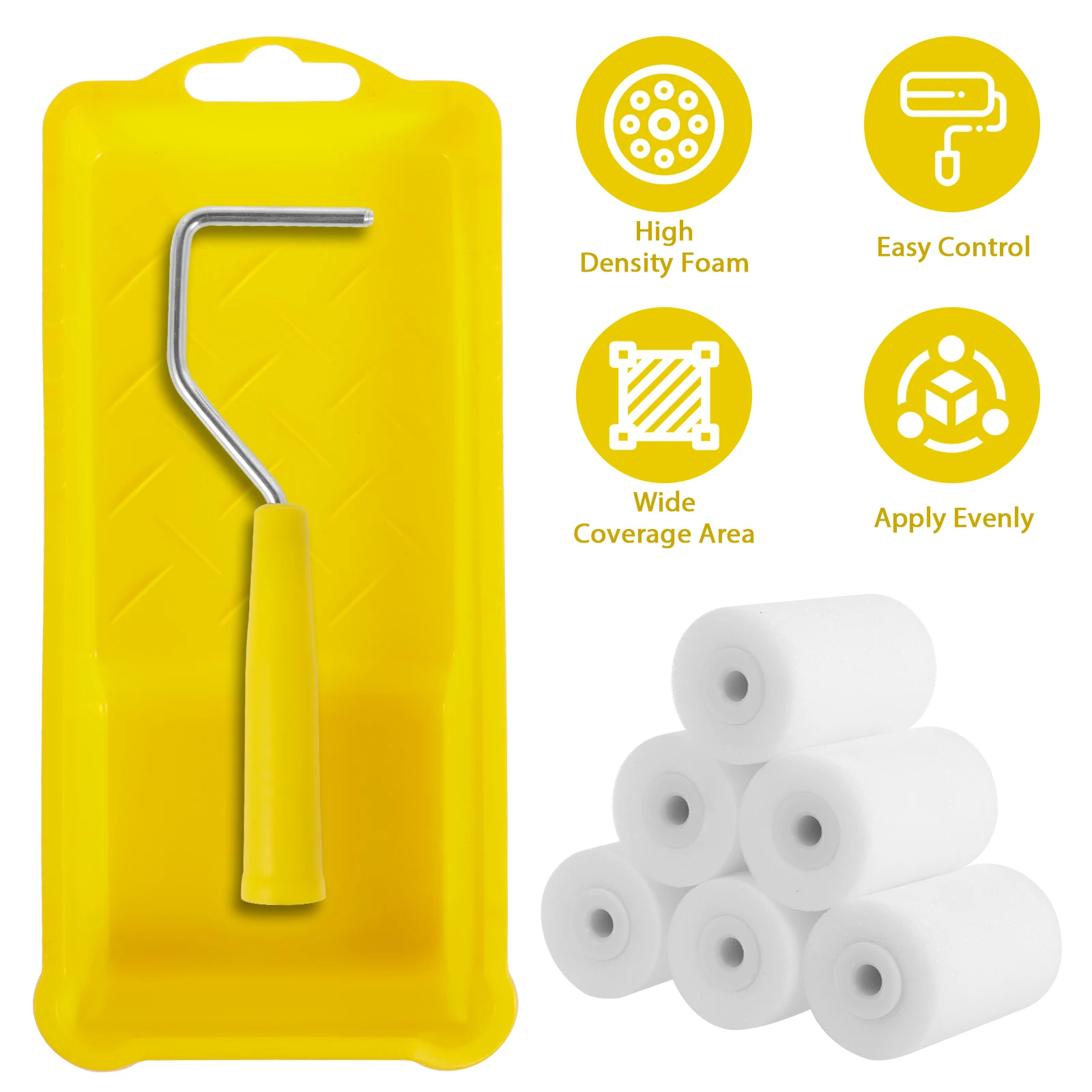 Paint Roller Set 8Pcs Mini Foam Roller Edger Brush Wall Ceiling Painting Tool Paint Tray