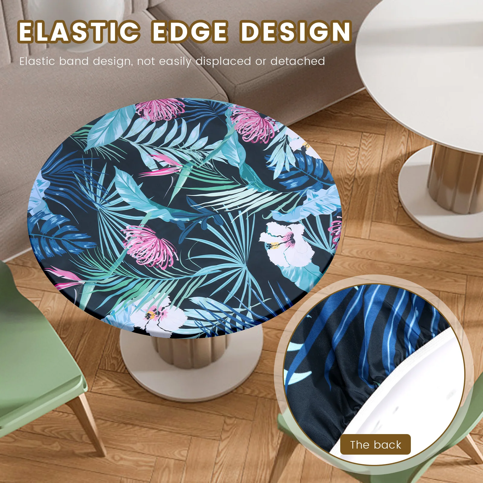Elastic Round Table Cloth Polyester Waterproof Dining Table Cloth Oil-Proof Kitchen Circle Table Cover for Decor Diameter 100cm