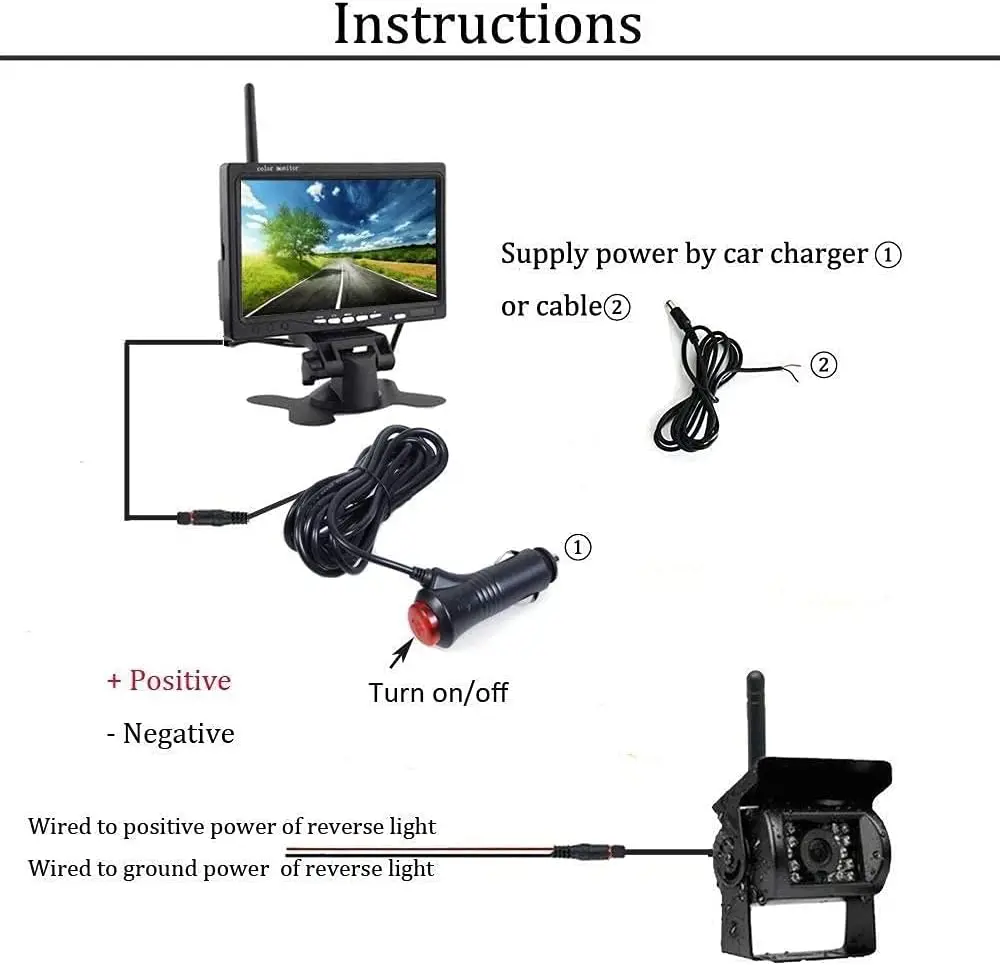 무선 차량 백업 카메라 및 모니터 키트, LCD 모니터 주차 시스템, 12V-24V 트럭 트레일러 캠핑 버스용 차량 충전기, 7 인치