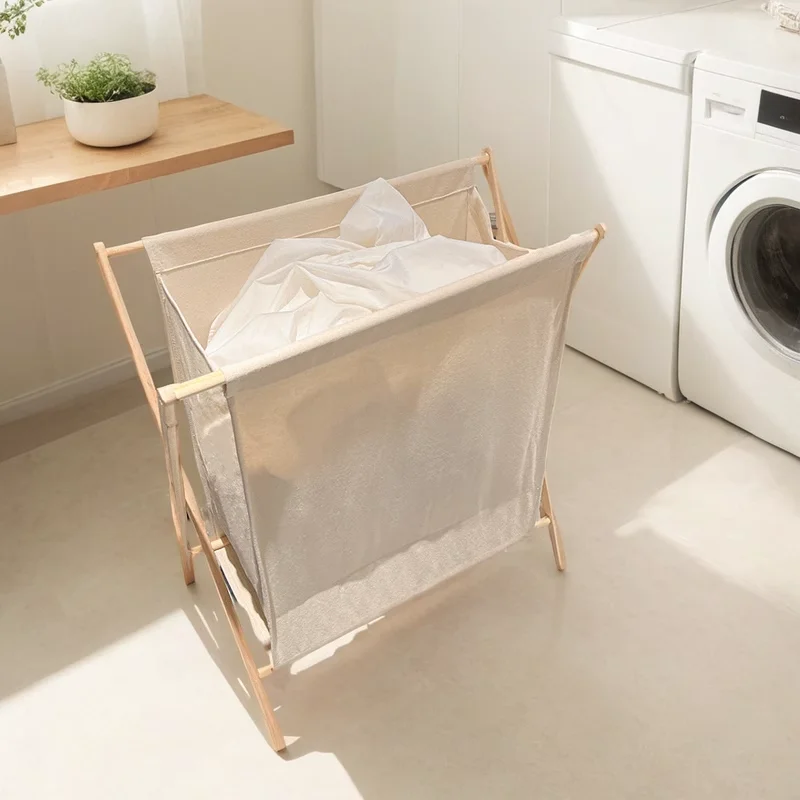mat Nordic Sle  Wood Laundry Basket Batoom Home Use Staing Dir Clothes Storage Basket Pure Color Trend