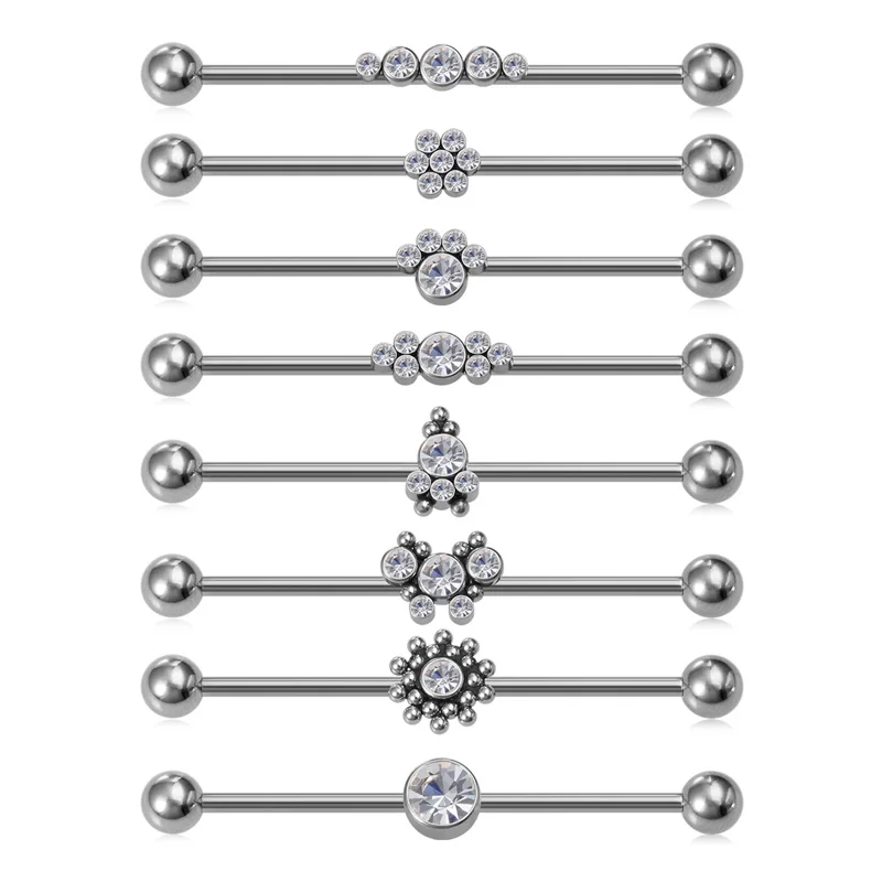 1pc Zircon Industrial Barbell Cartilage Piercing Earrings Long Ear