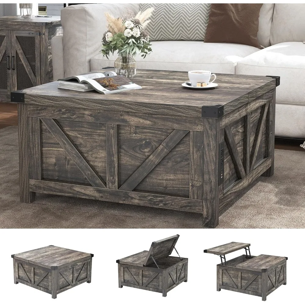 with Charging Station&USB Ports, w/Large Hidden Space, for Living Room, Bedroom, Café Tables 5