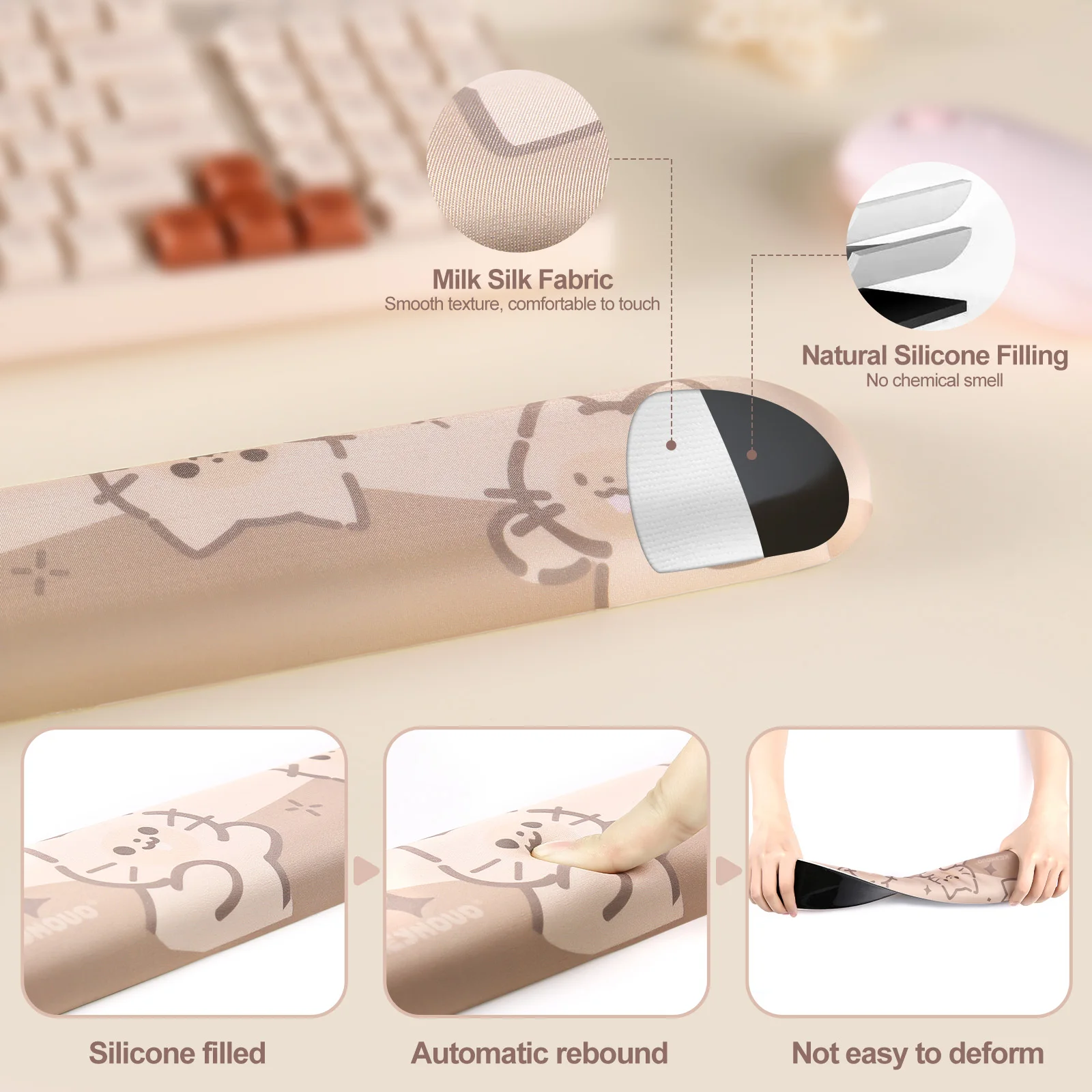 Yunzii-apoio Ergonômico Bonito do Teclado e do Pulso Antiderrapante Base do Plutônio Escritório Jogos Computador tipo Alívio da Dor Miau do Café - Imagem 5