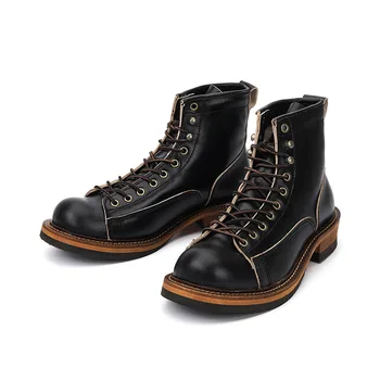 KOWM cowhide Hiking shoes men's walking boot British trekking shoes thick soled cowhide high top motorcycle boots ankle sneakers 3