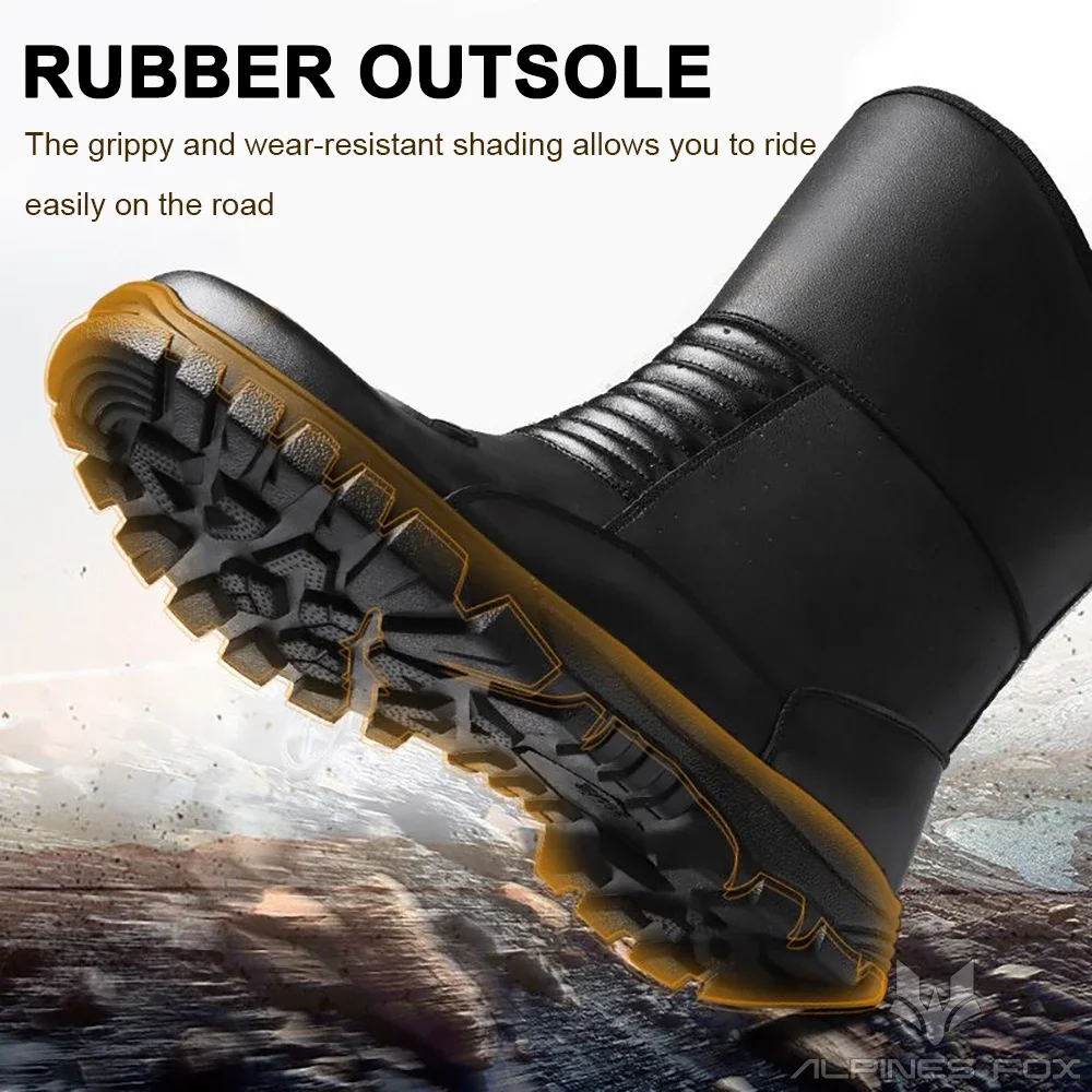 Leather Motorcycle Boots Men Classic Motocross Shoes Reinforced Heel Toe Waterproof Vintage Motorbike Touring Boot