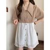 Women's Korean Fashion Ruffle Patchwork Button Up Shirt Office Lady Pointed Collar Design Commute Blouse Casual Solid Loose Tops 4