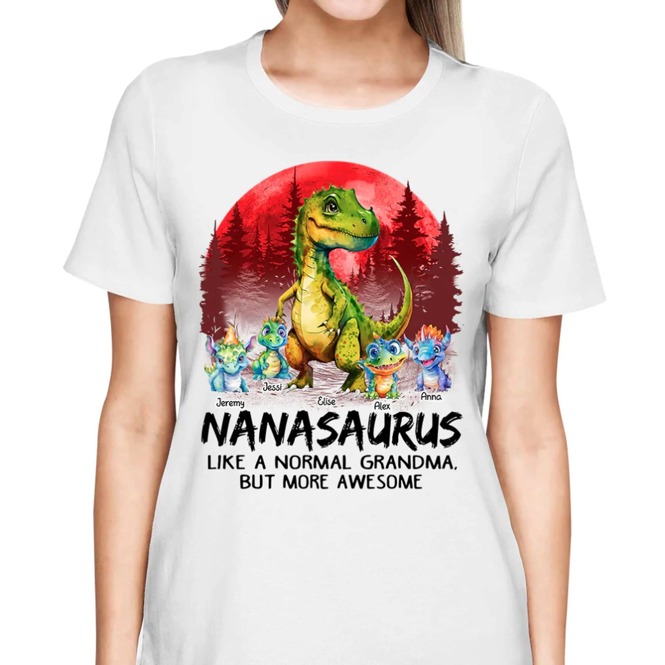 Нананазавр, как обычная бабушка, но только удивительная персонализированная футболка на день матери для мамы, на заказ с именем ребенка