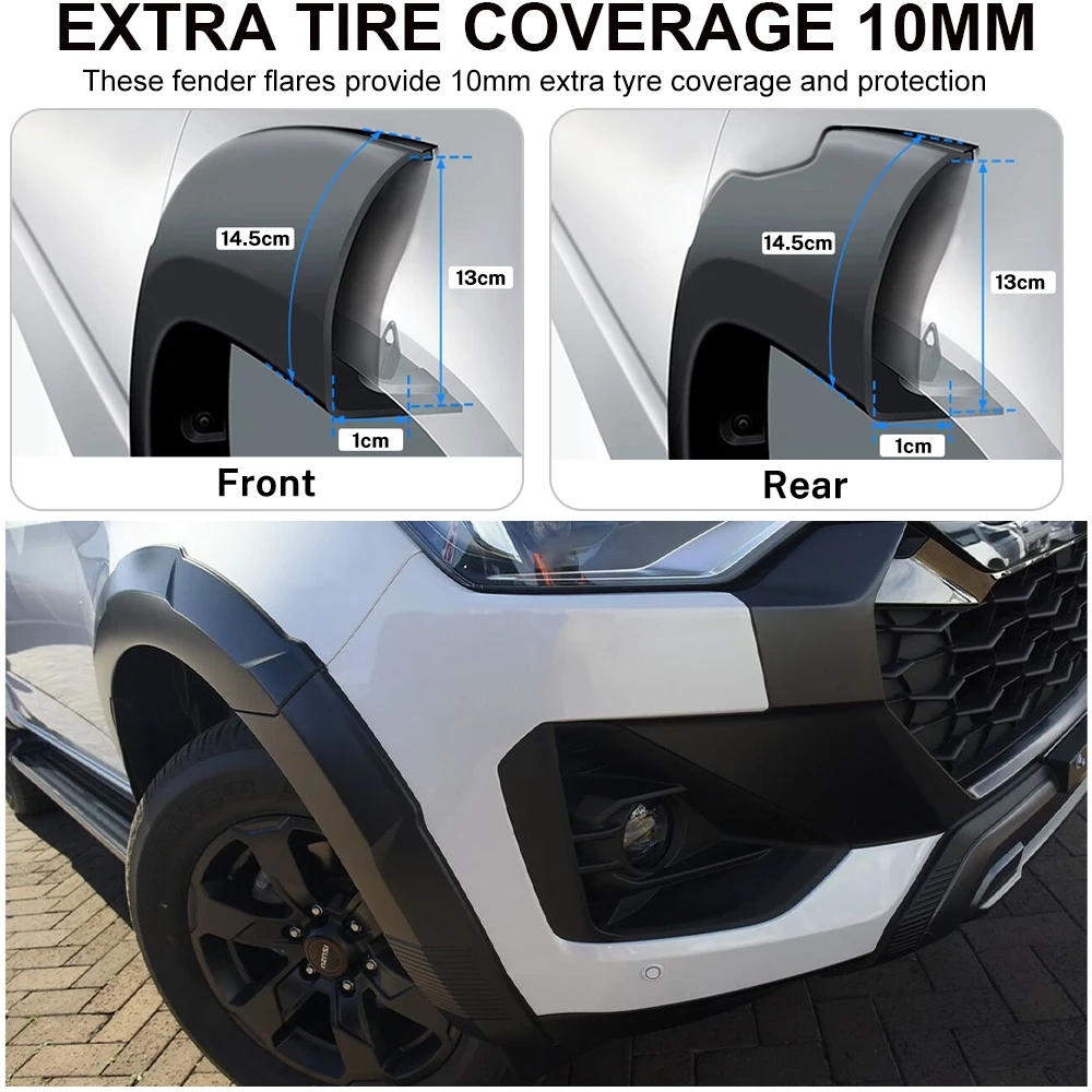 이즈즈 D-Max Dmax 2024 2025 2026 더블캡 OEM 스타일 휠 아치 확장 펜더 플레어 머드가드 무광 블랙 자동차 액세서리