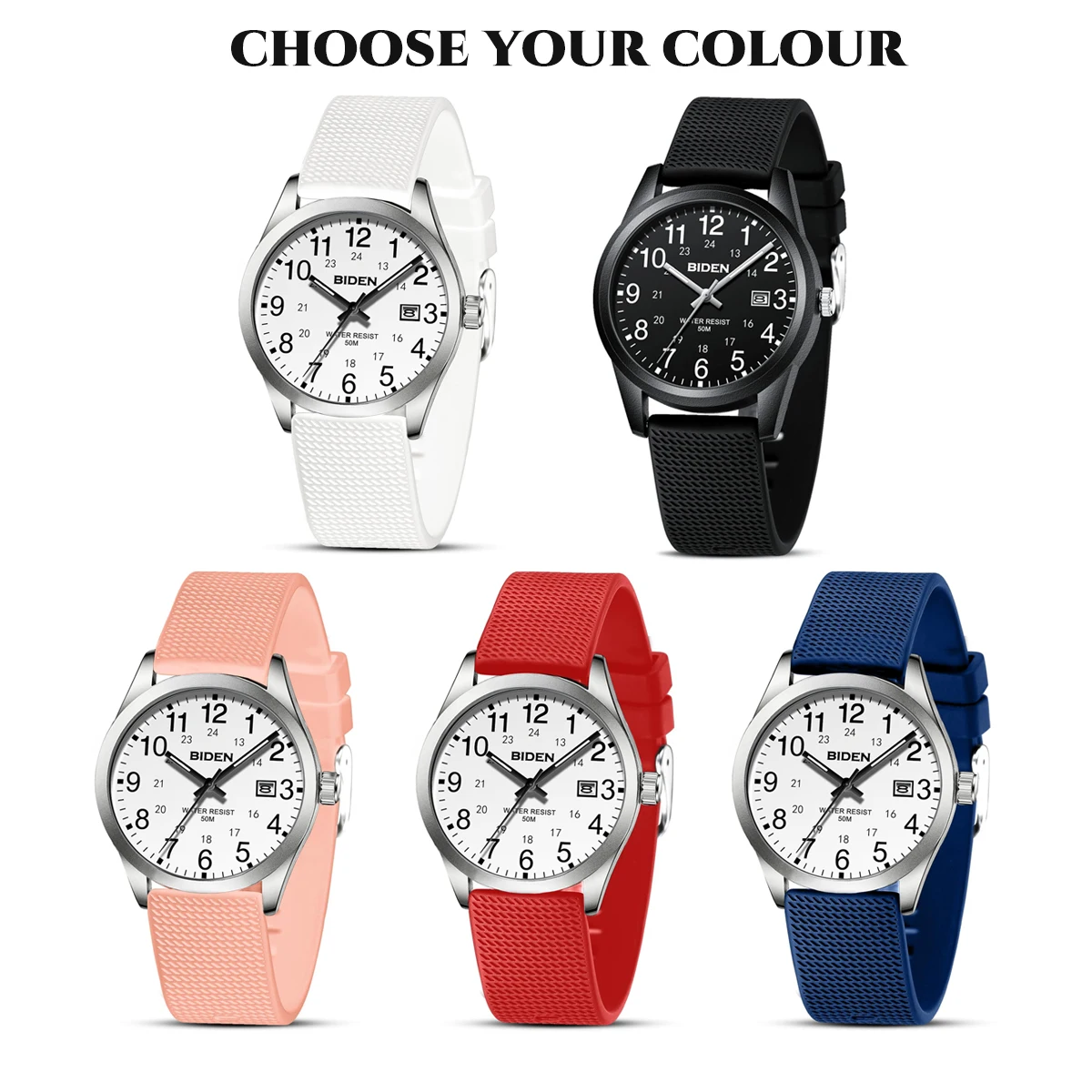 BIDEN Simple Casual Men's Quartz Watch Digital Edition Waterproof Calendar Luminous Silicone Strap Comes with Watch Box 6