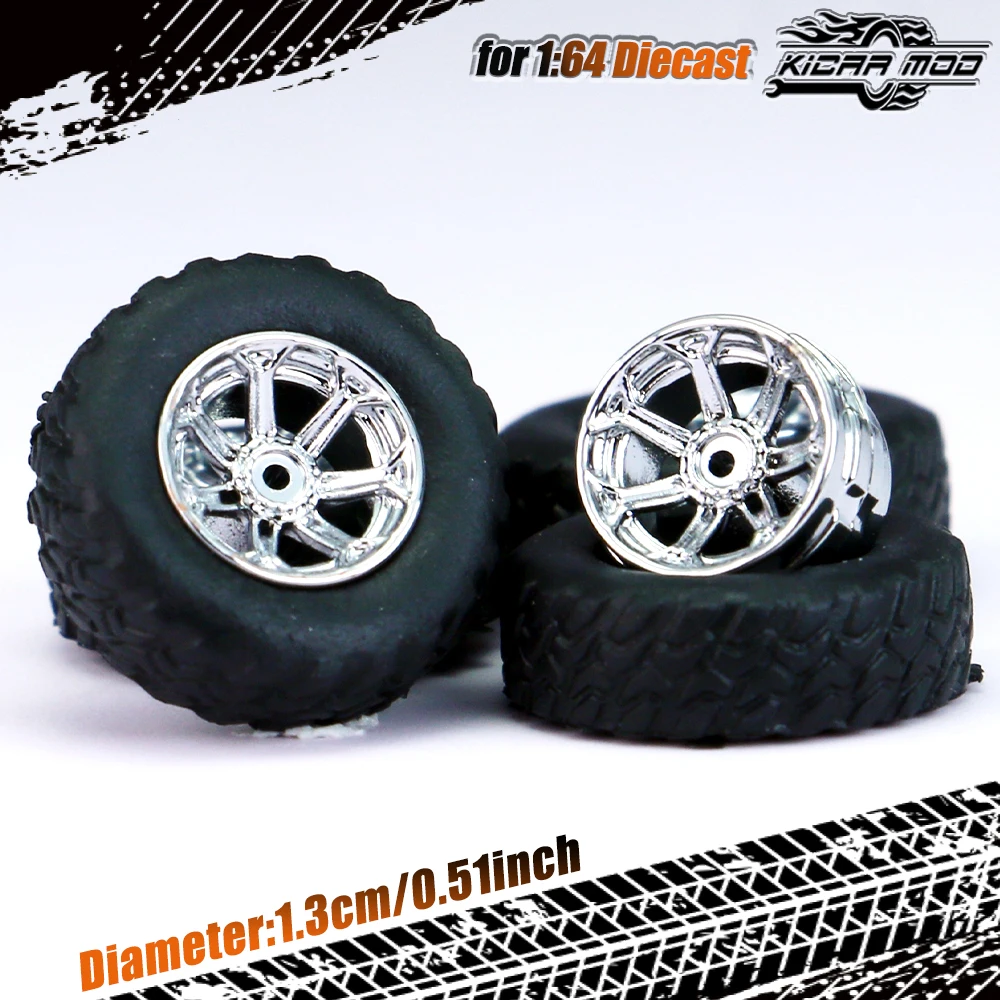 Kicarmod 1/64 Modellauto All-Terrain-Räder mit Gummireifen, Nietachse, Durchmesser 13mm, Umbauteile für Offroad-Fahrzeuge – Detail 16