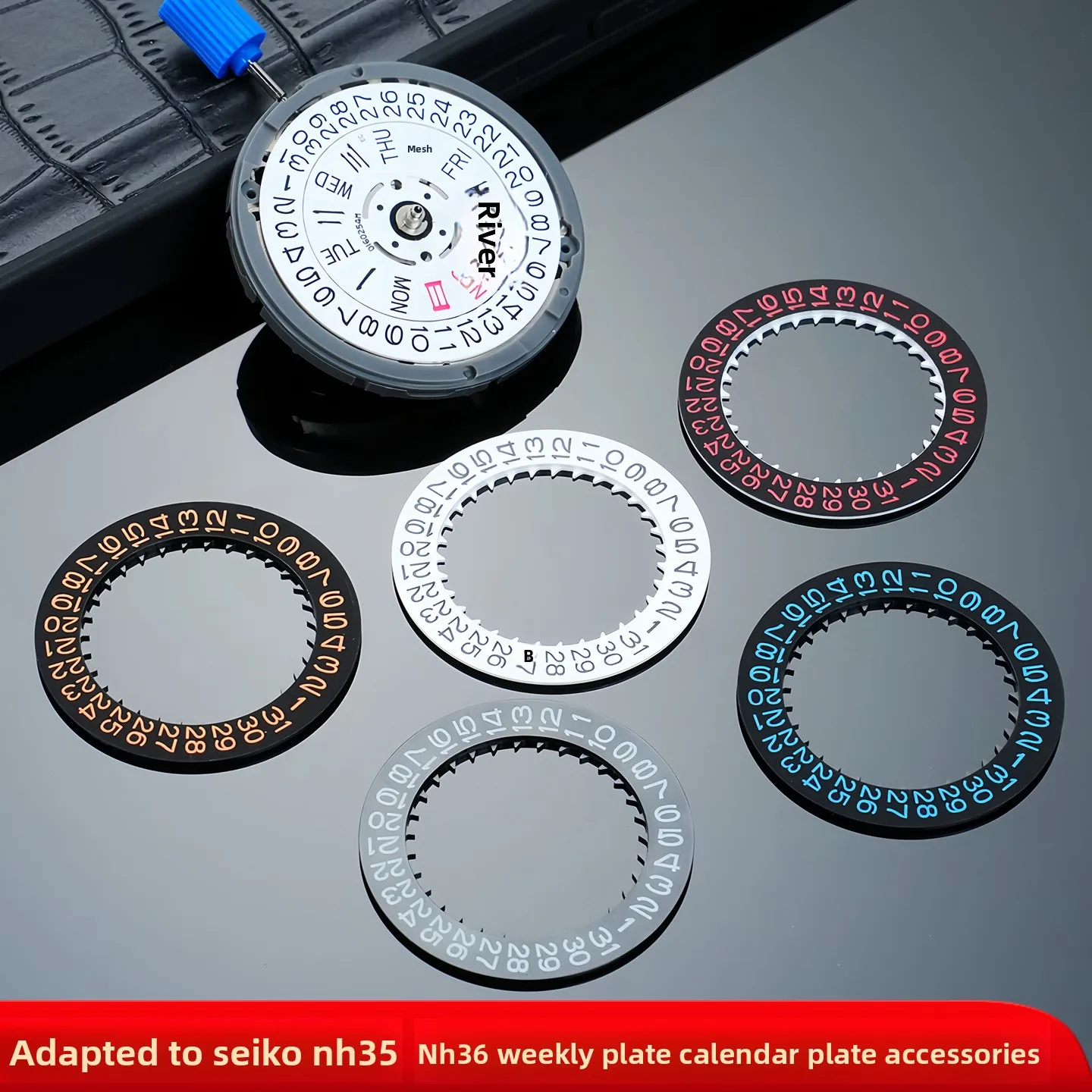 Luminous Watch Calendar Disc with Black, White, and Blue Date Wheel for Movement Modification and Repair, 3.0/3.8 Crown