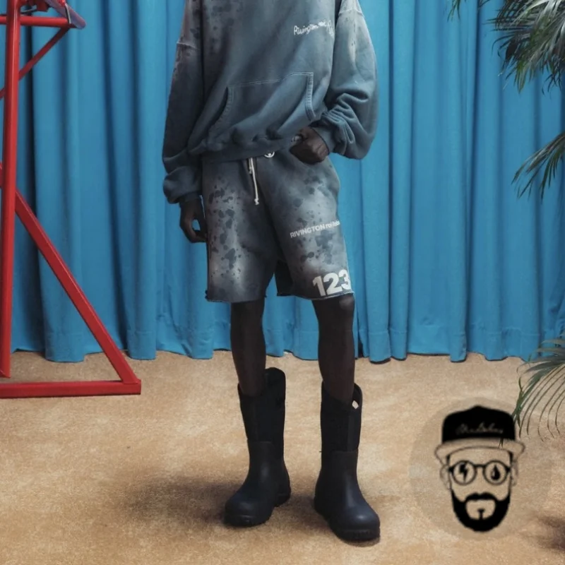 Free shipping heavyweight cotton RRR123 shorts with drawstring casual loose men's sports shorts