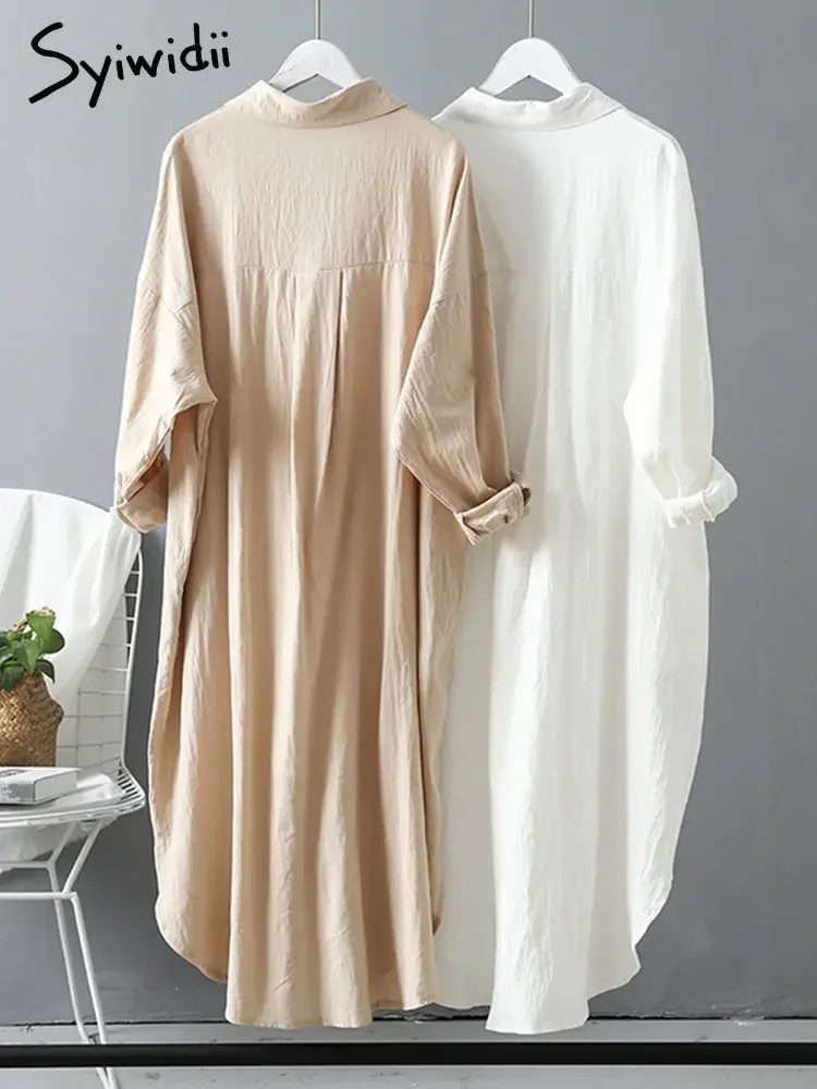 Dress Shirt Vintage Linen Autumn  Shirt Dress White Cotton Linen