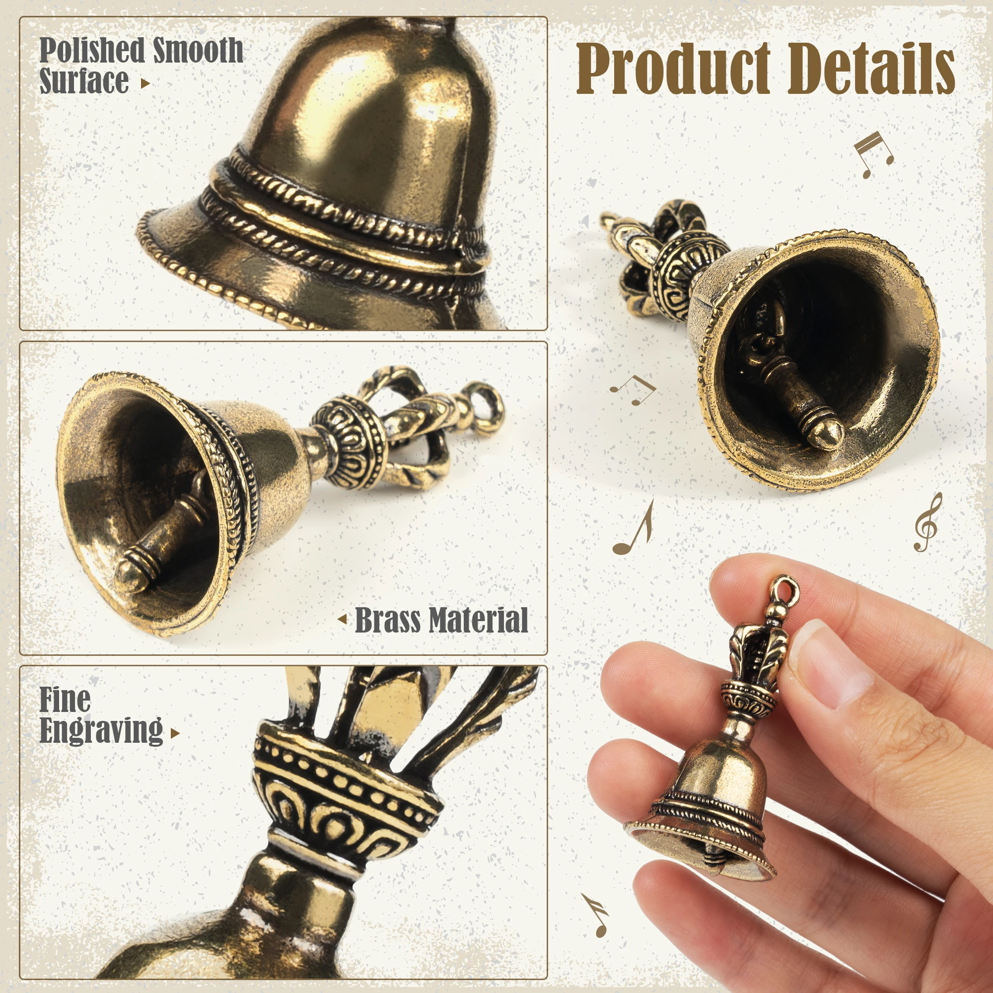 Brass Handicraft Magic Bell Wind Bell Keychain Pendant Home Decoration Antique, hand bell