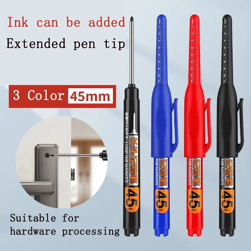 8PCS 45mm Tip Waterproof Long Head Marker Pen Quick-Dry Ink Woodworking Black Red Blue Long Head Nib Deep Hole Tile Carpenter 3