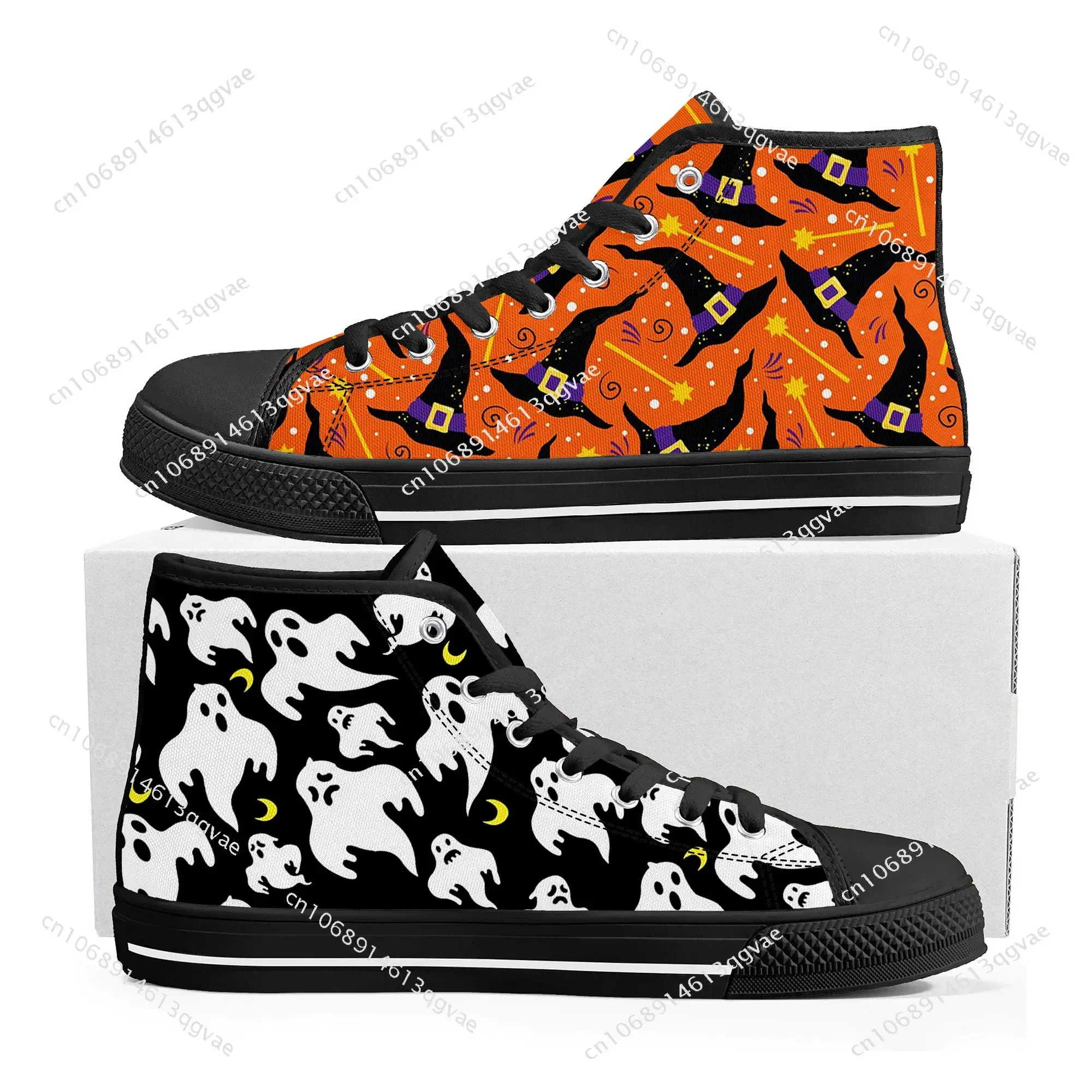Halloween Pumpkin High Top High Quality Sneakers Mens Womens Teenager Canvas Sneaker Custom Made Shoe Casual Couple Shoes Black