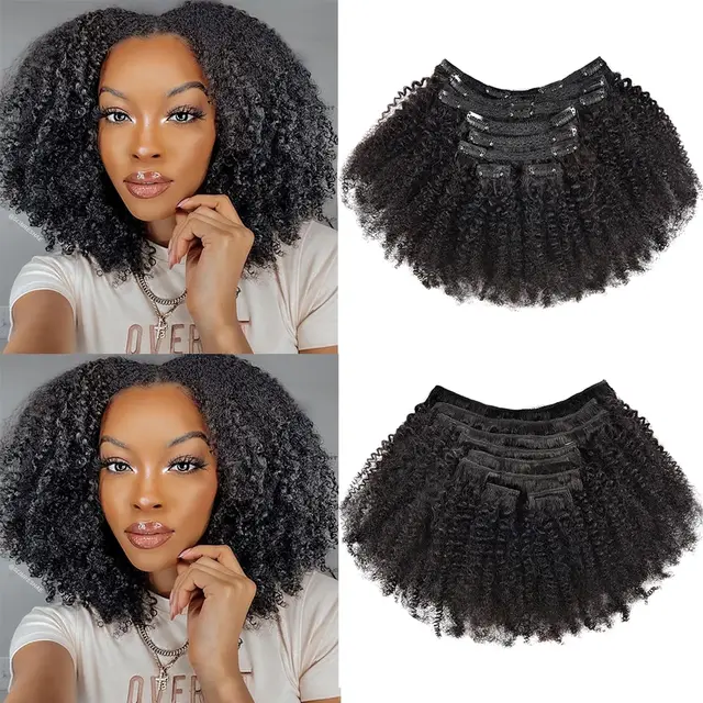 Extensions de cheveux afro bouclés à clipser 4B 4C, cheveux humains brésiliens Remy, extensions de cheveux afro pour femmes 1