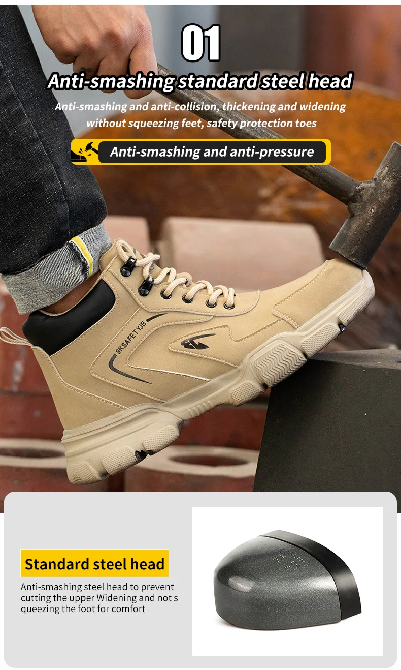 Work Safety Shoes Men Anti-smash Anti-puncture Work Sneakers Steel Toe Shoes Light Comfort Security Boots Indestructible Shoes