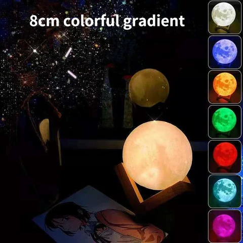 3D Print Moon Lamp 8CM/12CM Battery Powered With Stand Starry Lamp Night Light Kids Gift 7 Color Bedroom Decor Night Lights