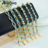Fashion Turquoise Stackable Bracelet 21k Gold Plated Dubai Muslim Elegant Bangles Saudi Arabia Women Wedding Party Jewelry