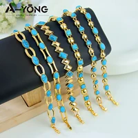 Fashion Turquoise Stackable Bracelet 21k Gold Plated Dubai Muslim Elegant Bangles Saudi Arabia Women Wedding Party Jewelry