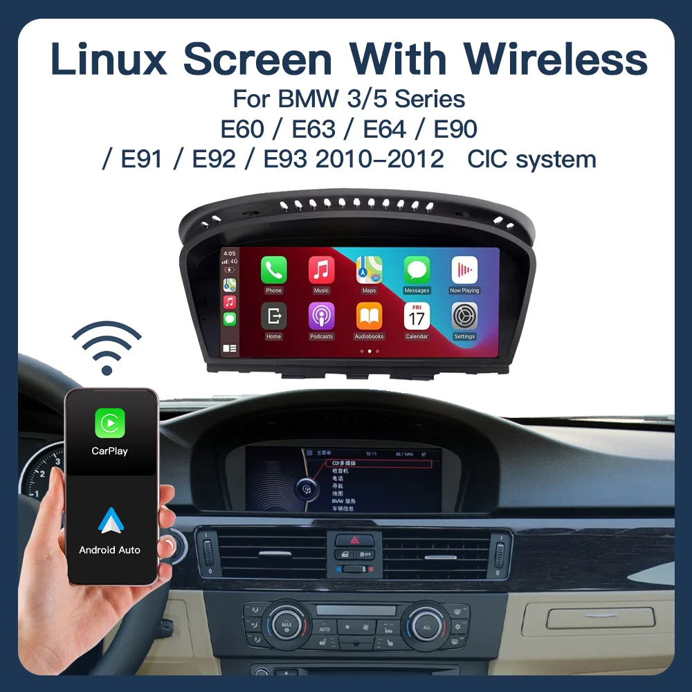 

CARABC Беспроводная Carplay i Android Auto, 4,3-дюймовая автомобильная навигация для BMW серий 8,9 E60/E63/E64/E90/E91/E92/E93 3/5-2010