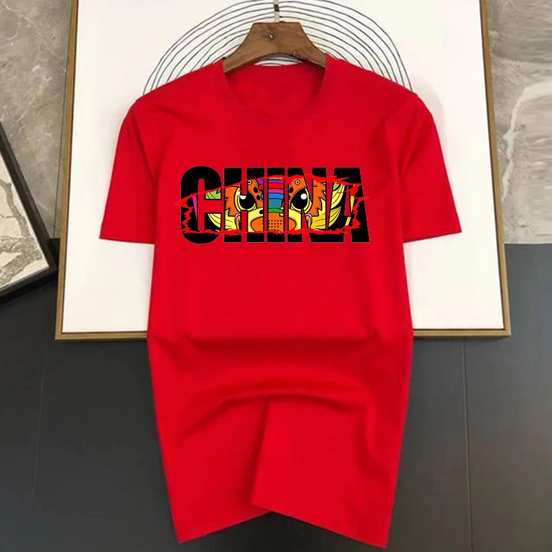 T-shirt a maniche corte con stampa di occhi di drago in stile cinese cartone animato T-shirt da uomo semplice Y2k da strada T-shirt casual da donna_voghion.com