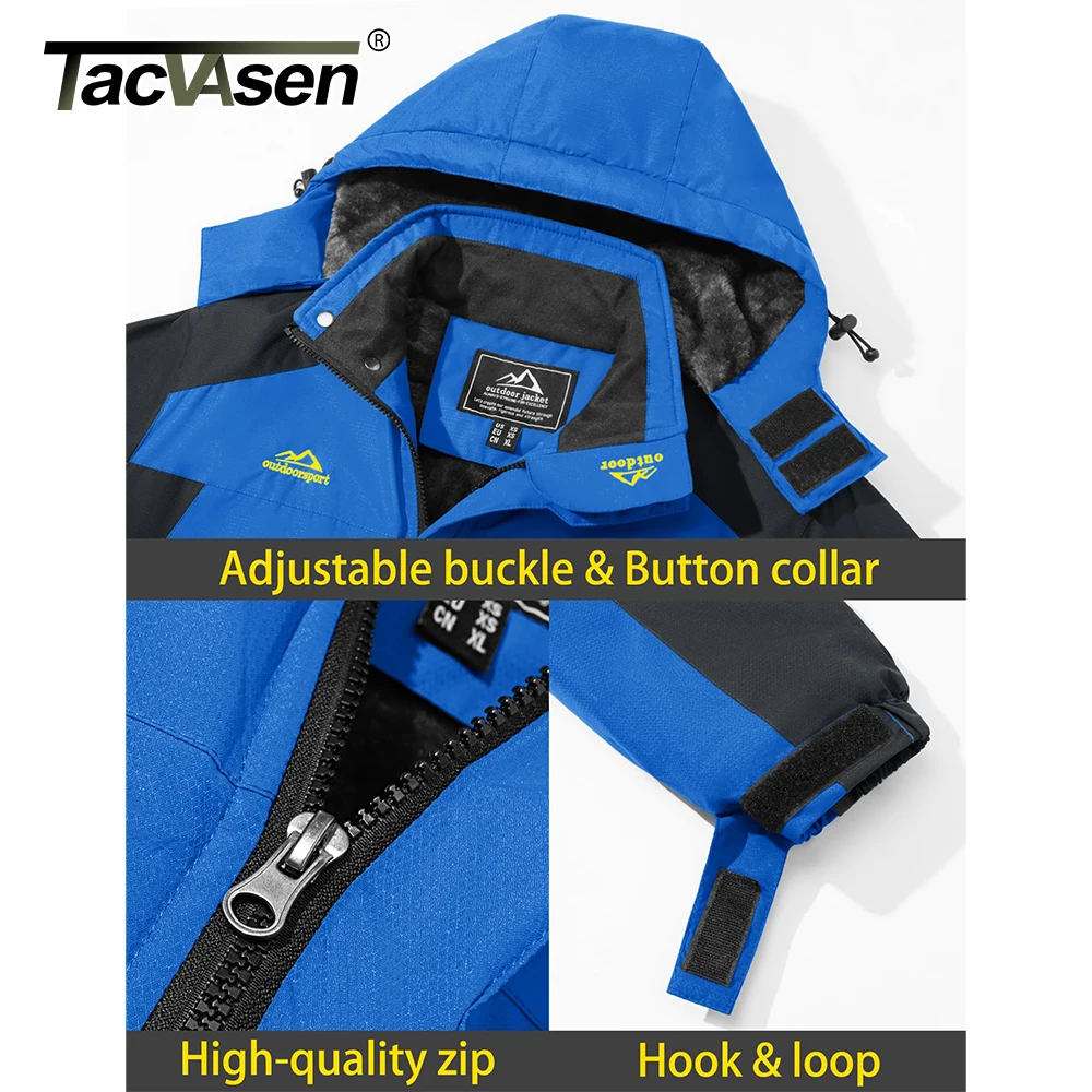 TACVASEN Men's Waterproof Hooded Winter Parka Coat with Fleece Lining