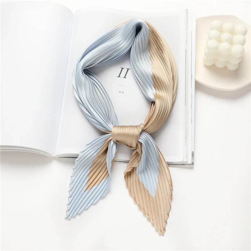 70*70cm Soft Neckerchief Two Color Splicing Decorative Headscarf Women's Hijab Scarves Crinkled  Pleated Silk Scarf Satin Hijab 5