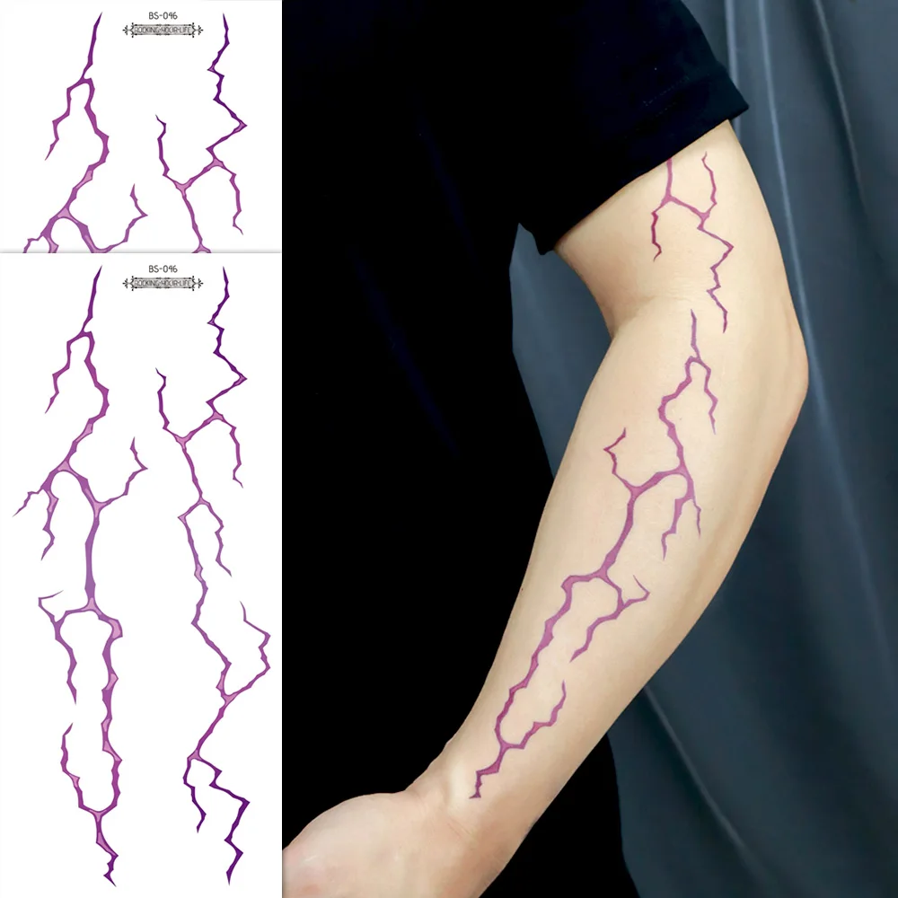 Large Fake Tattoo Stickers 2PCS Detailed Black and Red Lightning Vein Design for Halloween Party Face & Body Art Supplies