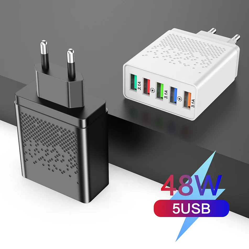 5 USB Fast Charger Quick Charge QC 4.0 3.0 Universal Wall For iPhone12 11 Samsung Xiaomi 12 Mobile Phone Fast Charging Chargers airpods usb c