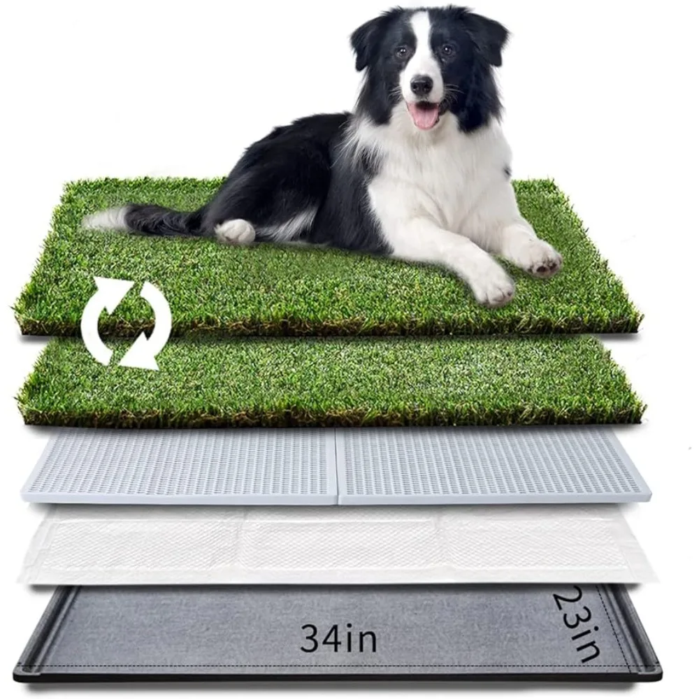 

Dog Grass Pad with Tray Large Dog Litter Box Toilet 34”×23”,2×Artificial Grass for Dogs,Pee Pad, Realistic, Bite Resistance Turf