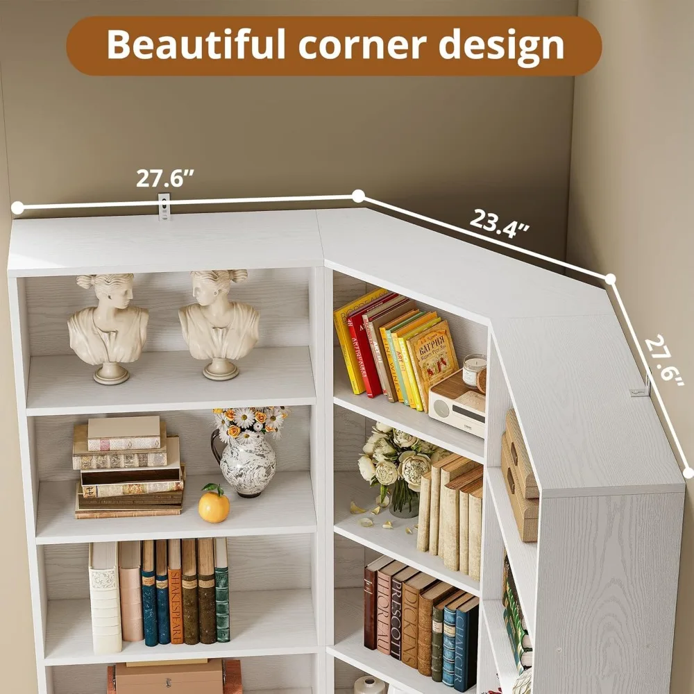 Corner Bookshelf and Bookcase with 2 Storage Cabinets and 7 Tier Adjustable Shelves, 71" Height Storage Shelves Corner Combinat 5