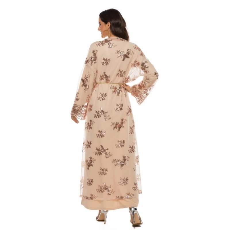 2023 Islam Abaya Dress Dubai Muslim Robe Hollow-Out Sequin Embroidery Maxi Dresses for Women Summer Sexy
