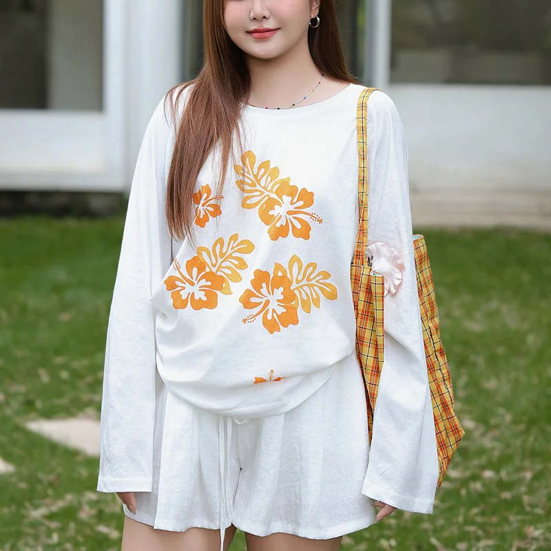 Women's Plus Size Raglan Sleeve T-Shirt Premium Sun Protection Tropical Print Oversized Top Soft Casual American Style Summer