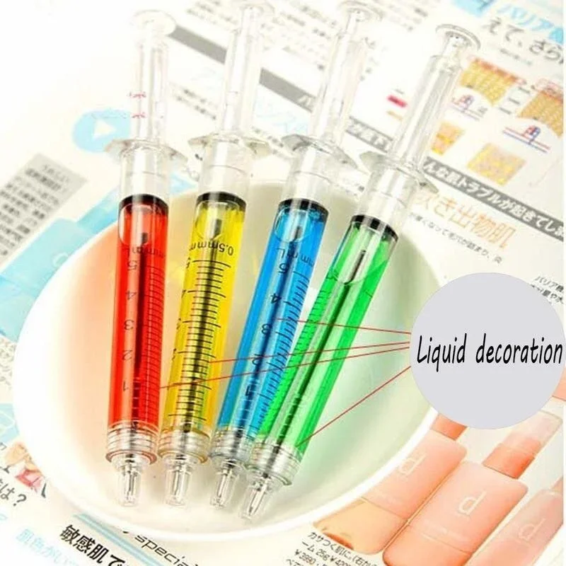 4PCS Funny Whole Person Toy Syringe Pen Pen Holder Ballpoint Pen Creative Stationery Student Supplies Gift