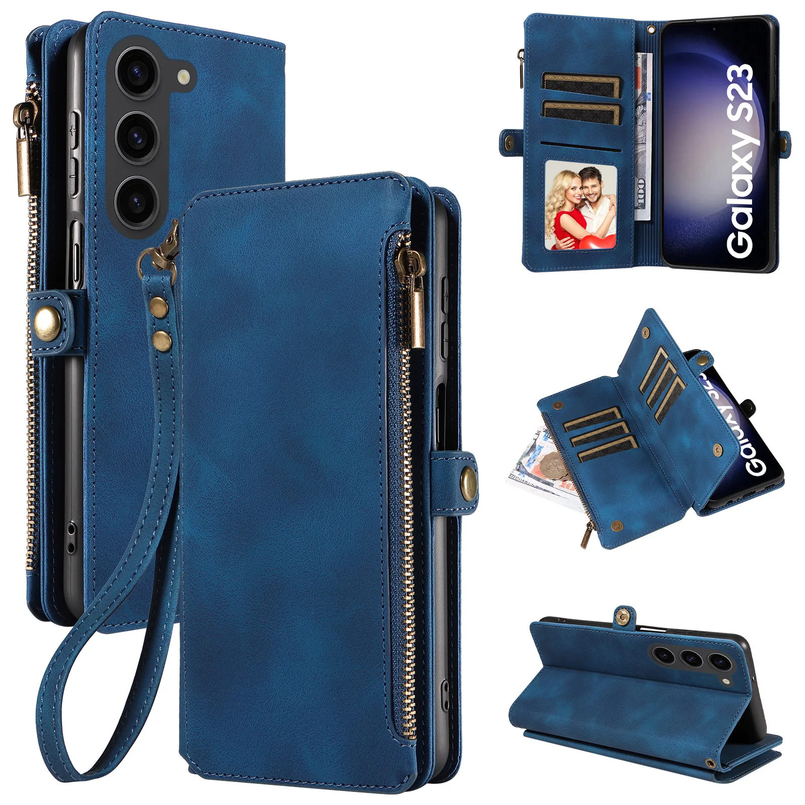 Handbag Zip Wallet Case with Wrist Strap and Leather Magnetic Closure