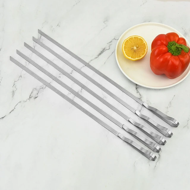 Nem Tapadó Bbq Fém Grillező Nyársai Újrafelhasználható Rozsdamentes Acél Grillnyílások Hosszú Fogantyú - Image 5