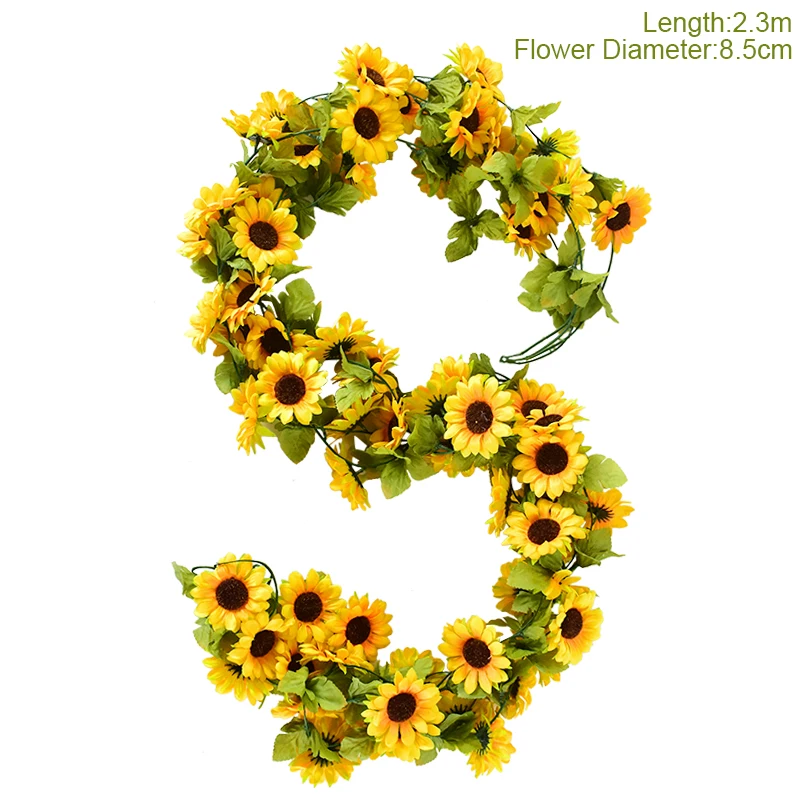 Sunflower Artificial Flowers Vine Silk Fake Plant Rattan Garland for Wedding Arch Home Garden Decoration DIY Wall Hanging Wreath