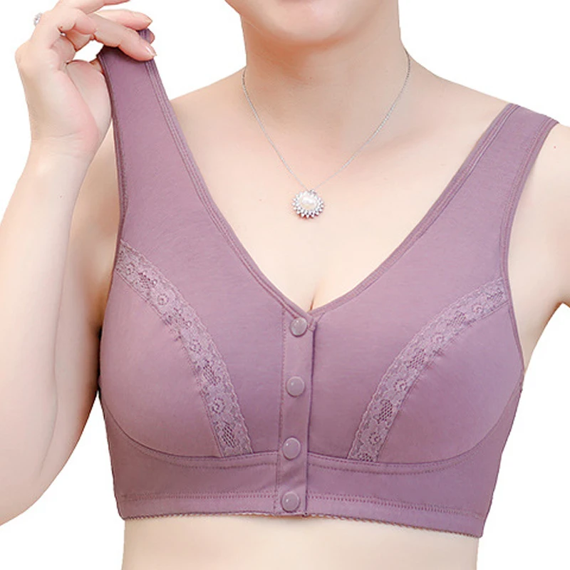 

Front Button Bra Plus Size Bralette Top Middle Old-aged Women Vest Elderly Cotton Lace Large Underwear Lingerie 8068c