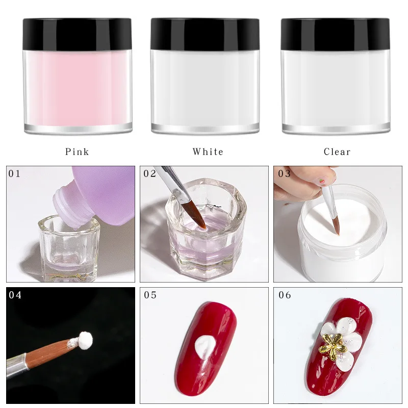 Acrylic Powder Kit 3Colors 1 pc Acrylic Powder for Nails Art Polymer Tips Builder Pink Clear White Nails Professional