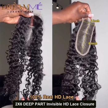 100% vera chiusura in pizzo HD separazione profonda Kim K 2x 6 chiusura in pizzo ricci Pre pizzicati capelli umani Remy brasiliani chiusura in pizzo HD solo