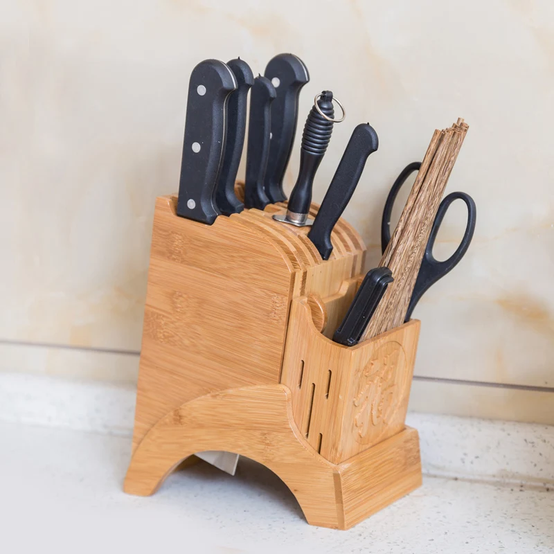 

Bamboo Wood Knife Holder Desktop 9Slot Chef knives Rack Meat Fish Slicing Cutter Cleaver Storage Knife Stand Kitchen Accessories